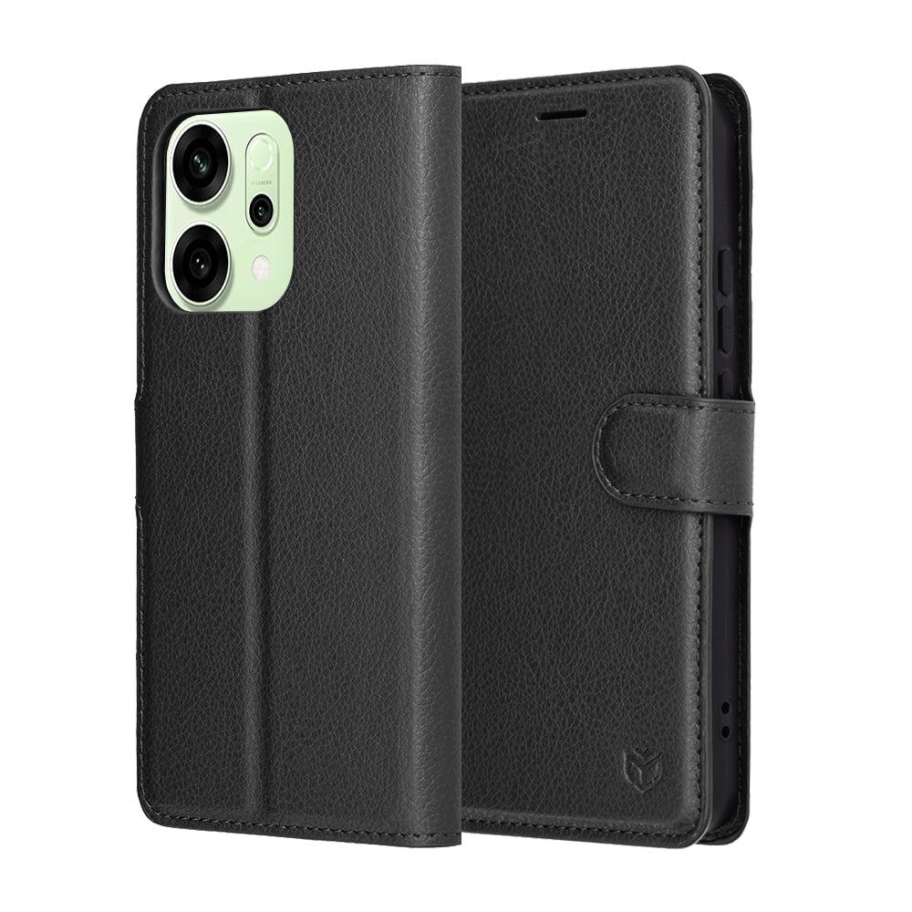Hülle für Oppo Reno14, Techsuit, Leather Folio, Schwarz