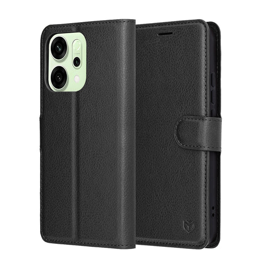 Hülle für Oppo Reno14, Techsuit, Leather Folio, Schwarz