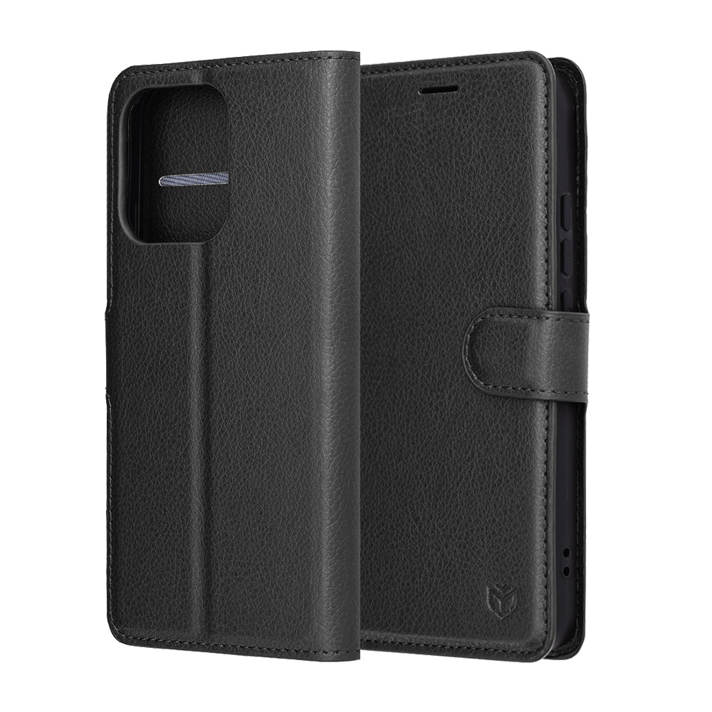 Hülle für Oppo Reno14, Techsuit, Leather Folio, Schwarz
