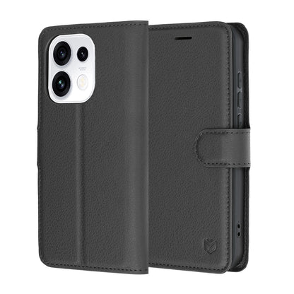 Hülle für Oppo Reno16 Pro, Techsuit, Leder-Folio, Schwarz