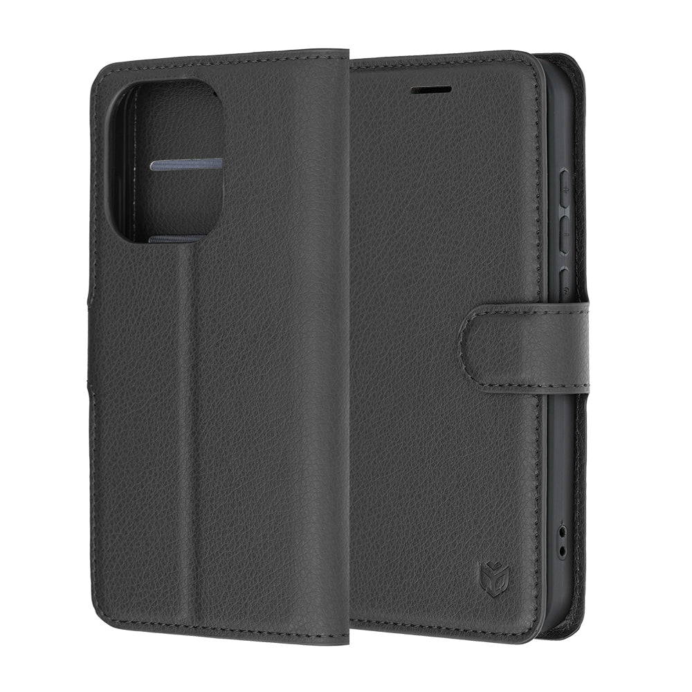 Hülle für Oppo Reno16 Pro, Techsuit, Leder-Folio, Schwarz
