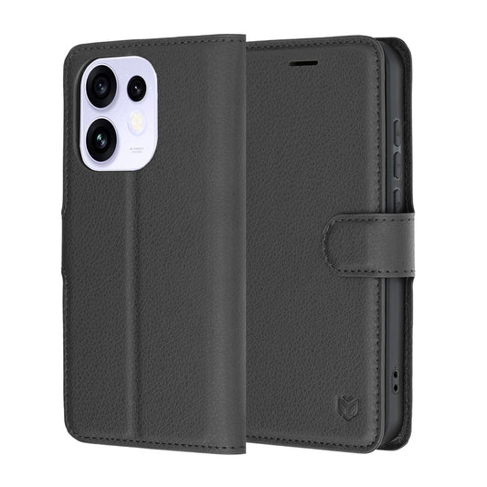 Hülle für Oppo Reno16 / Reno16 Pro, Techsuit, Leder-Folio, Schwarz