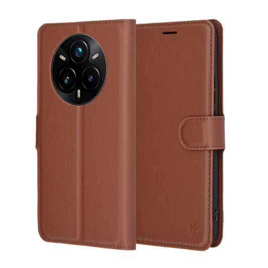 Hülle für Realme 14 Pro+, Techsuit, Leder-Folio, Braun