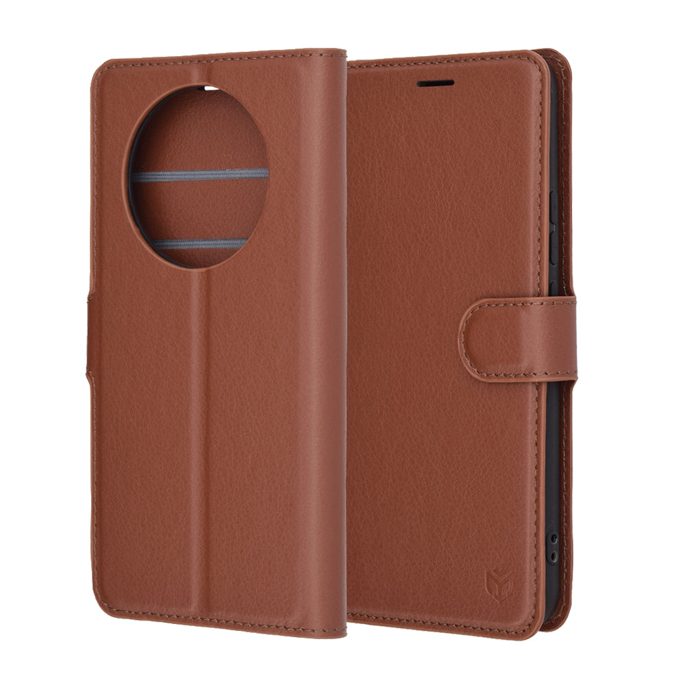 Hülle für Realme 14 Pro+, Techsuit, Leder-Folio, Braun