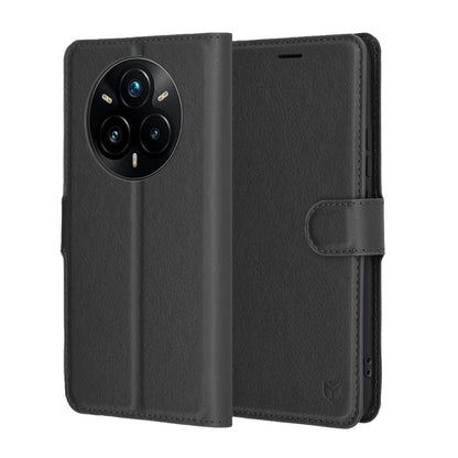 Hülle für Realme 14 Pro+, Techsuit, Leder-Folio, Schwarz