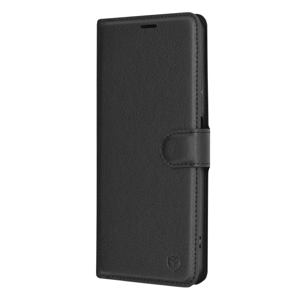 Hülle für Realme C67 4G, Techsuit, Leder-Folio, Schwarz