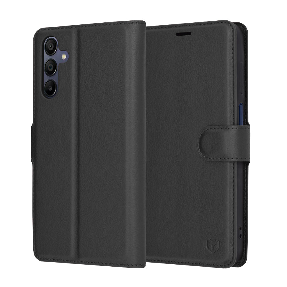 Hülle für Samsung Galaxy A15 5G A156 / A15 A155, Techsuit, Leder-Folio, Schwarz