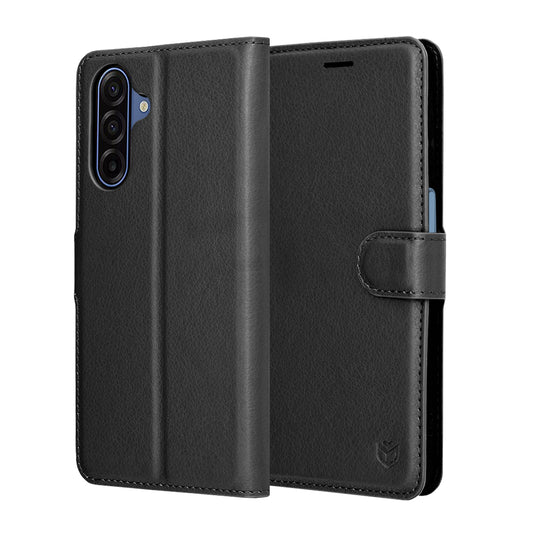 Hülle für Samsung Galaxy A17 4G / A17 5G, Techsuit, Leder-Folio, Schwarz
