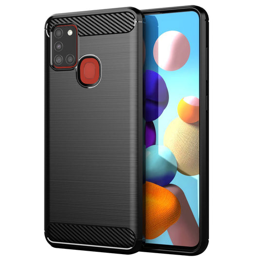Hülle für Samsung Galaxy A21s A217, Techsuit, Carbon, Schwarz