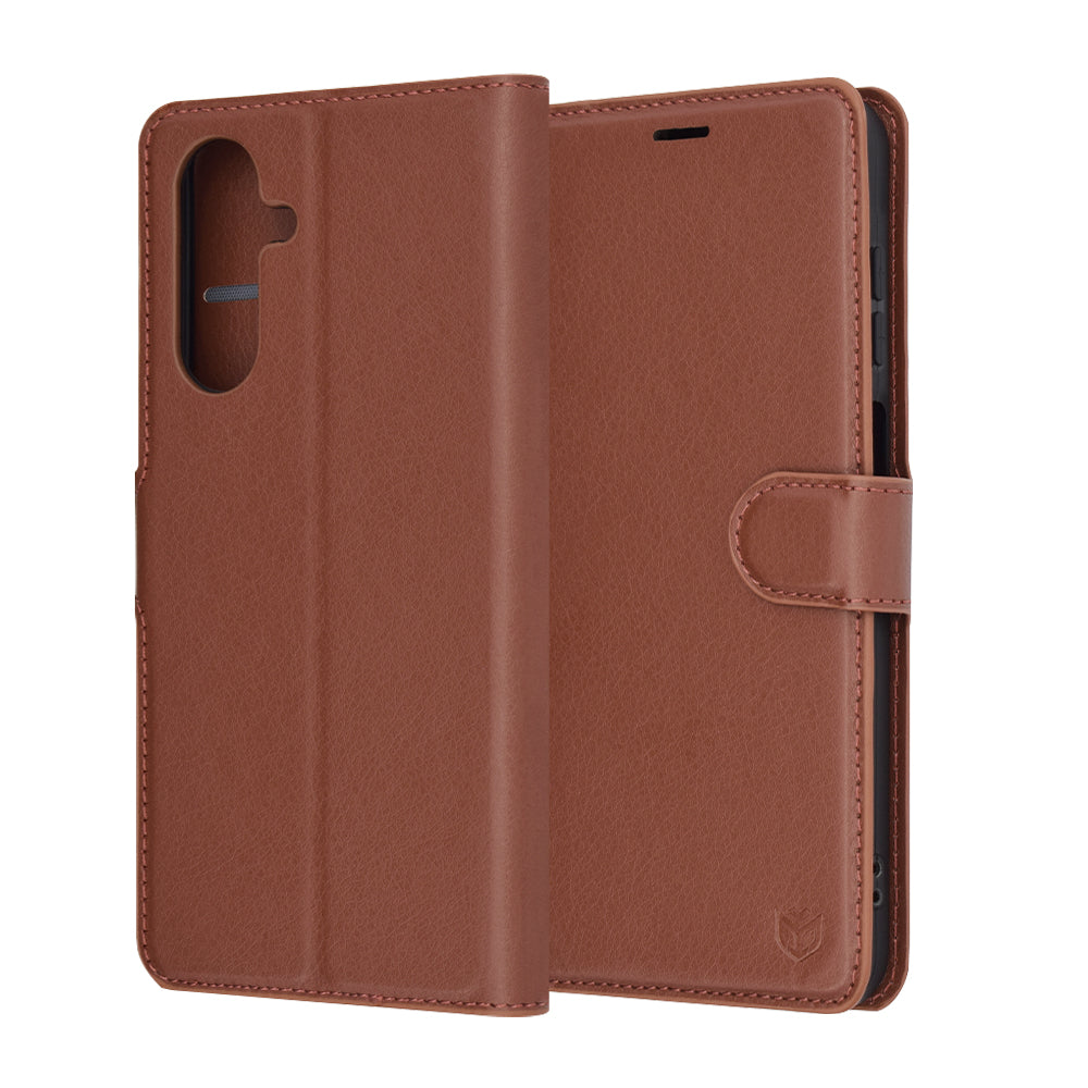Hülle für Samsung Galaxy A26 A266, Techsuit, Leder-Folio, Braun