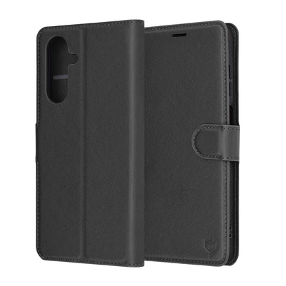 Hülle für Samsung Galaxy A26 A266, Techsuit, Leder-Folio, Schwarz