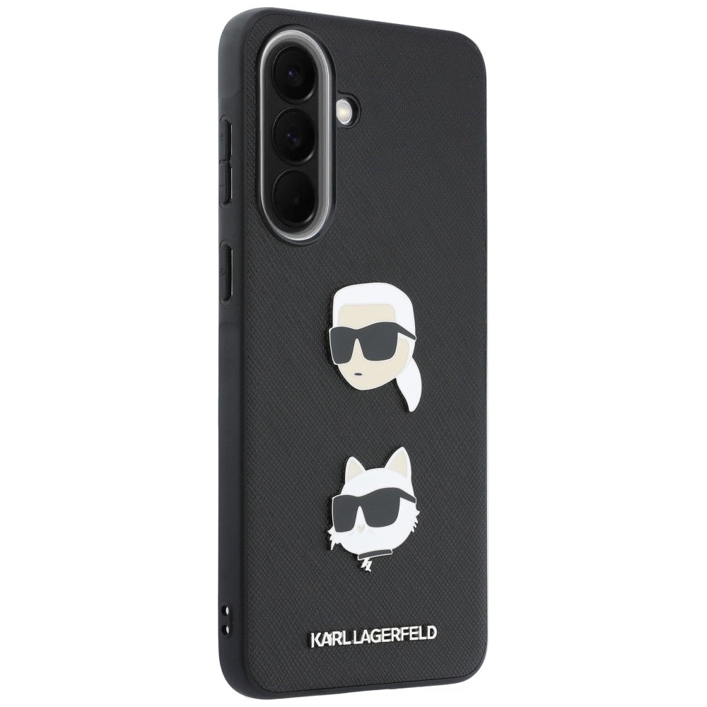 Hülle für Samsung Galaxy A37 5G, Karl Lagerfeld, Grained Karl & Choupette's Heads Pins und Logo, Schwarz