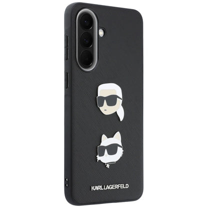 Hülle für Samsung Galaxy A37 5G, Karl Lagerfeld, Grained Karl & Choupette's Heads Pins und Logo, Schwarz