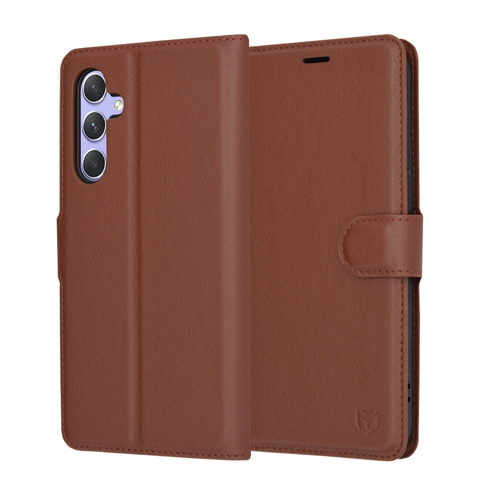 Hülle für Samsung Galaxy A54 A546, Techsuit, Leder-Folio, Braun