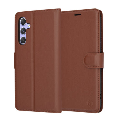 Hülle für Samsung Galaxy A54 A546, Techsuit, Leder-Folio, Braun