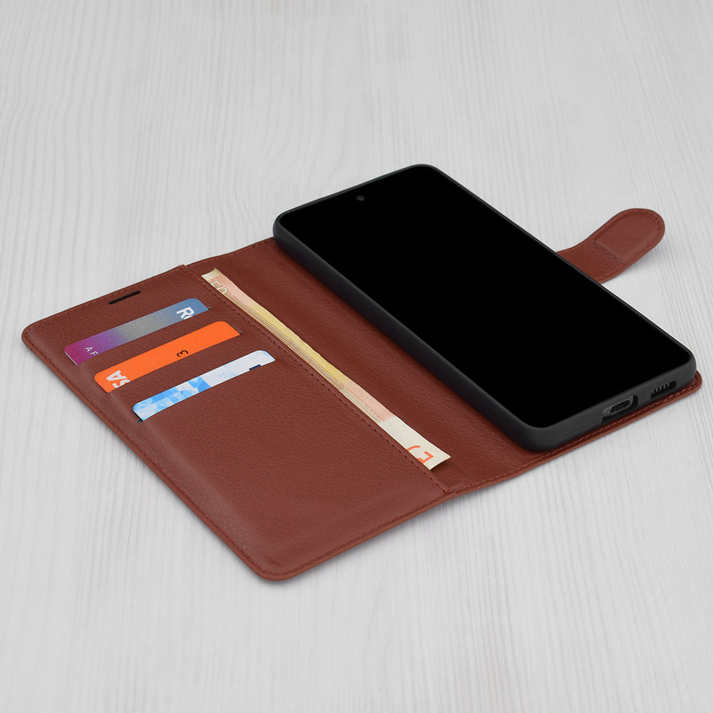 Hülle für Samsung Galaxy A54 A546, Techsuit, Leder-Folio, Braun