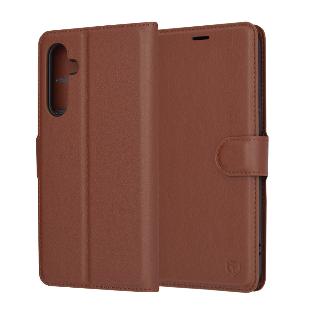 Hülle für Samsung Galaxy A54 A546, Techsuit, Leder-Folio, Braun