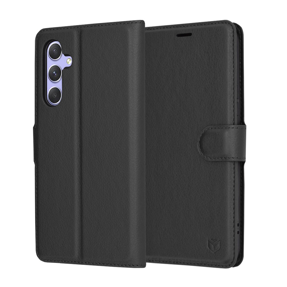 Hülle für Samsung Galaxy A54 A546, Techsuit, Leder-Folio, Schwarz