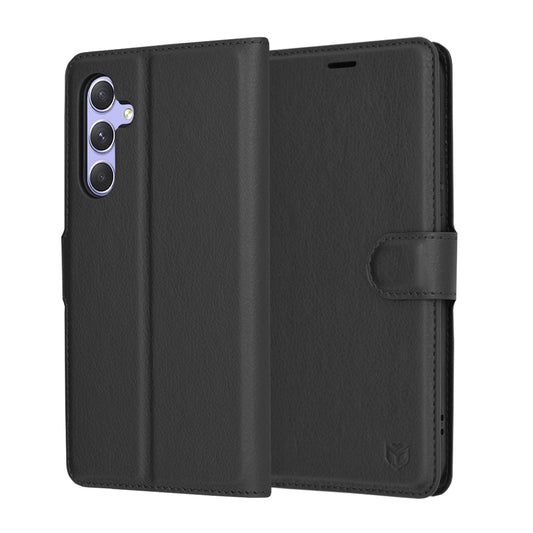 Hülle für Samsung Galaxy A54 A546, Techsuit, Leder-Folio, Schwarz