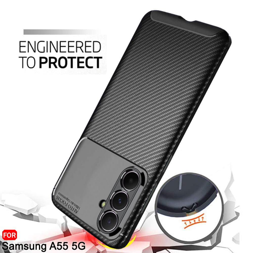 Hülle für Samsung Galaxy A55 5G A556, Techsuit, CarbonFiber, Schwarz