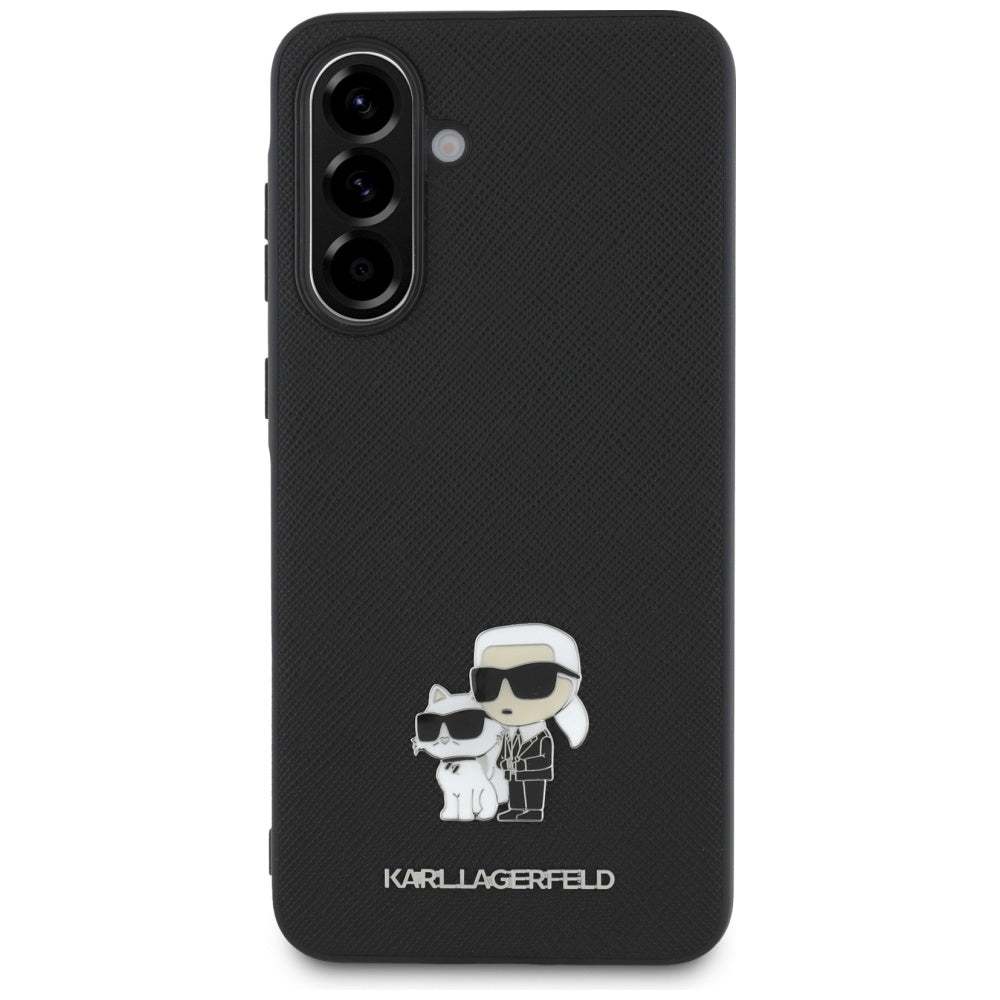 Hülle für Samsung Galaxy A56 A566, Karl Lagerfeld, Saffiano Karl & Choupette Metal, Schwarz
