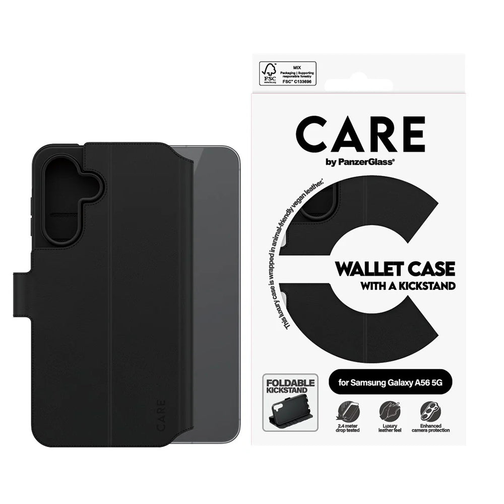 Hülle für Samsung Galaxy A56 A566, PanzerGlass, Care Feature Kickstand Wallet, Schwarz