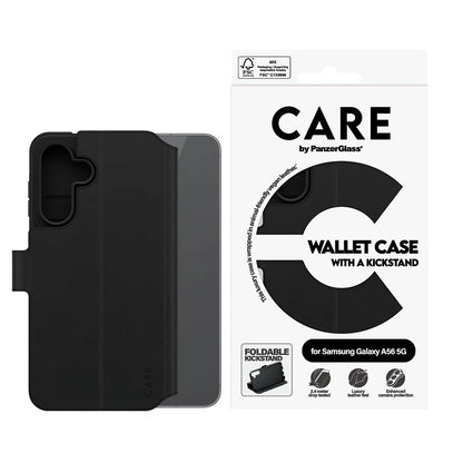 Hülle für Samsung Galaxy A56 A566, PanzerGlass, Care Feature Kickstand Wallet, Schwarz