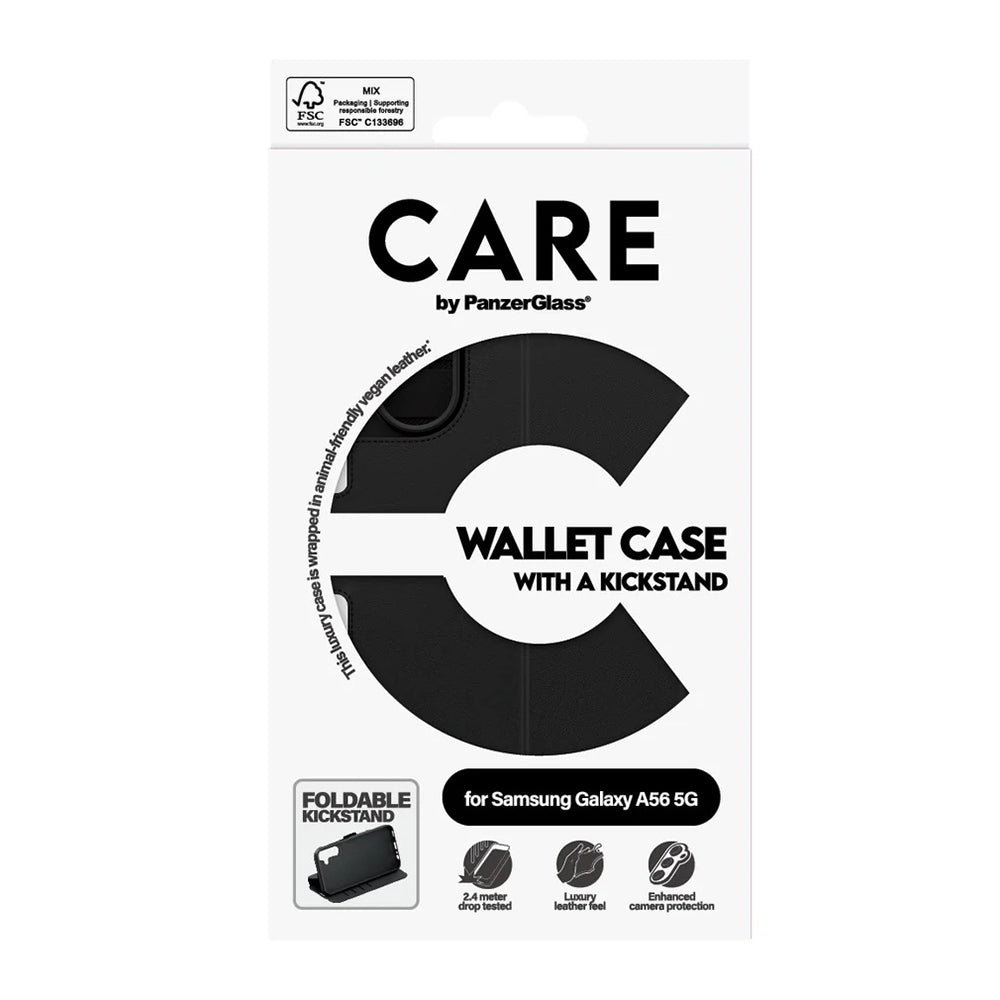 Hülle für Samsung Galaxy A56 A566, PanzerGlass, Care Feature Kickstand Wallet, Schwarz