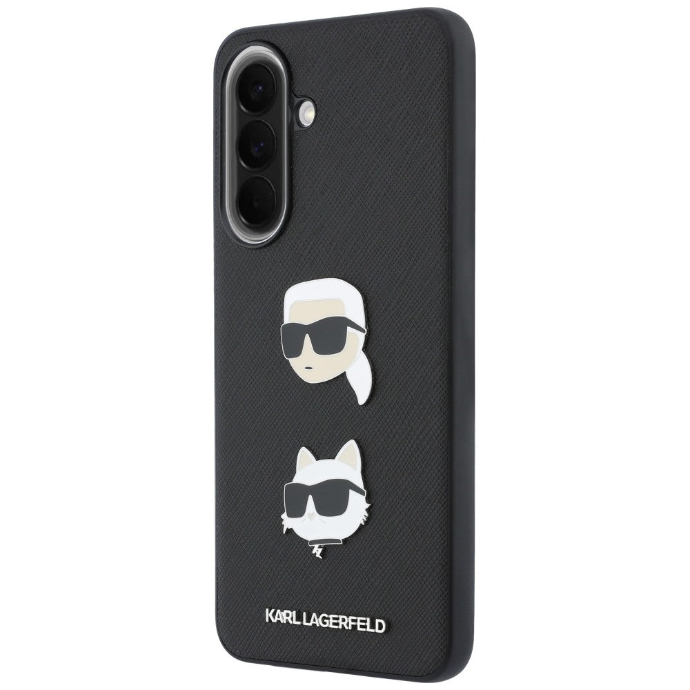 Hülle für Samsung Galaxy A57 5G, Karl Lagerfeld, Geprägte Karl- & Choupette-Kopf-Pins und Logo, Schwarz