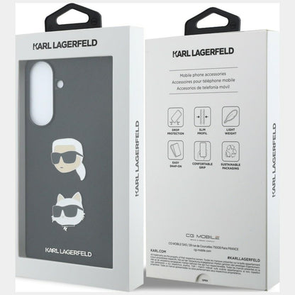 Hülle für Samsung Galaxy A57 5G, Karl Lagerfeld, Geprägte Karl- & Choupette-Kopf-Pins und Logo, Schwarz