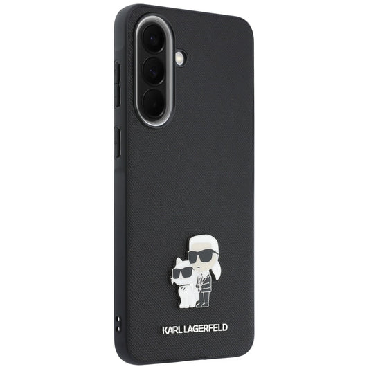 Hülle für Samsung Galaxy A57 5G, Karl Lagerfeld, Saffiano Karl & Choupette Metal, Schwarz