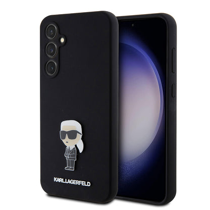 Hülle für Samsung Galaxy S23 FE S711, Karl Lagerfeld, Silicone Ikonik Karl Metal, Schwarz
