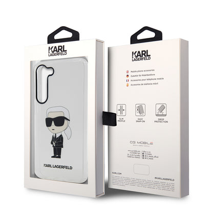 Hülle für Samsung Galaxy S23 S911, Karl Lagerfeld, Ikonik Karl, Transparent