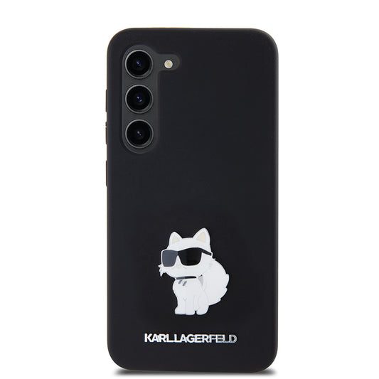Hülle für Samsung Galaxy S23 S911, Karl Lagerfeld, Silicone Choupette Metal, Schwarz