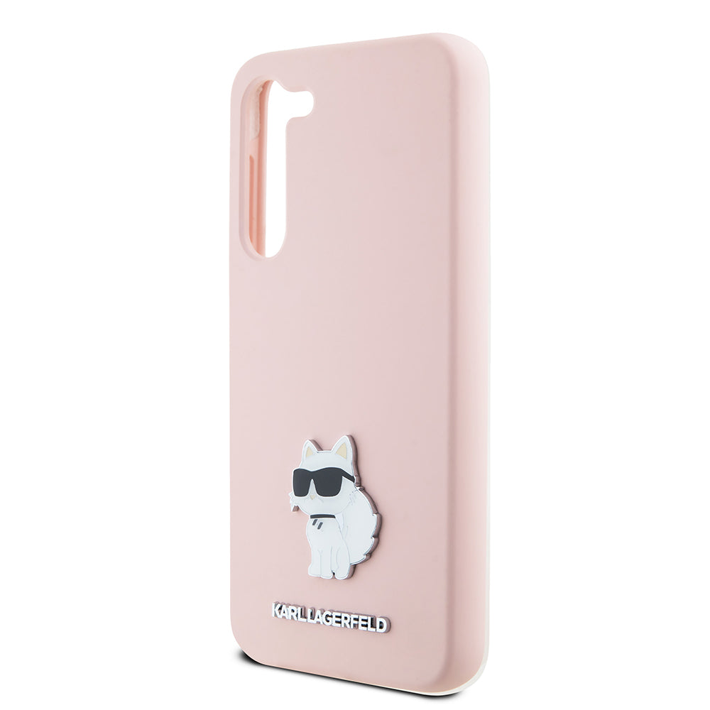 Case for Samsung Galaxy S23 S911, Karl Lagerfeld, Silicone Choupette Metal, Pink
