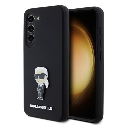 Case for Samsung Galaxy S23 S911, Karl Lagerfeld, Silicone Ikonik Karl Metal, Black
