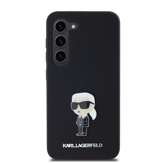 Hülle für Samsung Galaxy S23 S911, Karl Lagerfeld, Silicone Ikonik Karl Metal, Schwarz