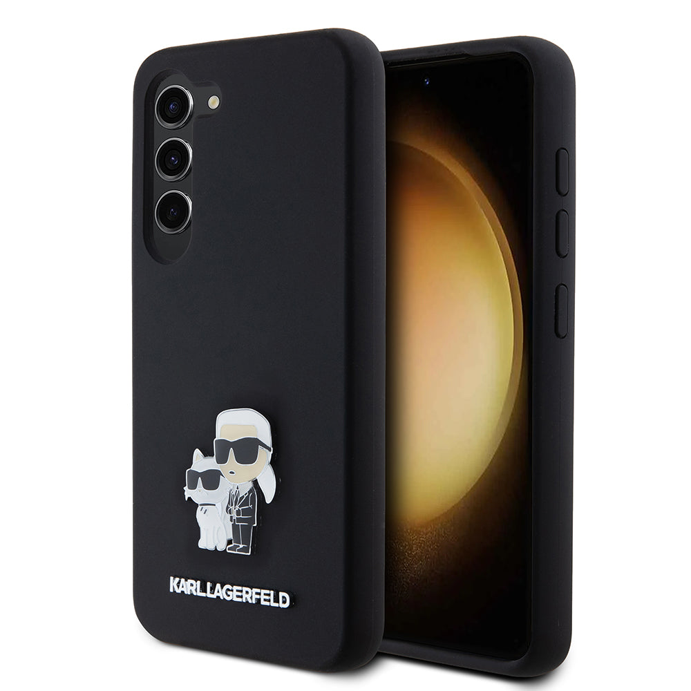 Hülle für Samsung Galaxy S23 S911, Karl Lagerfeld, Silikon Karl & Choupette Metal, Schwarz