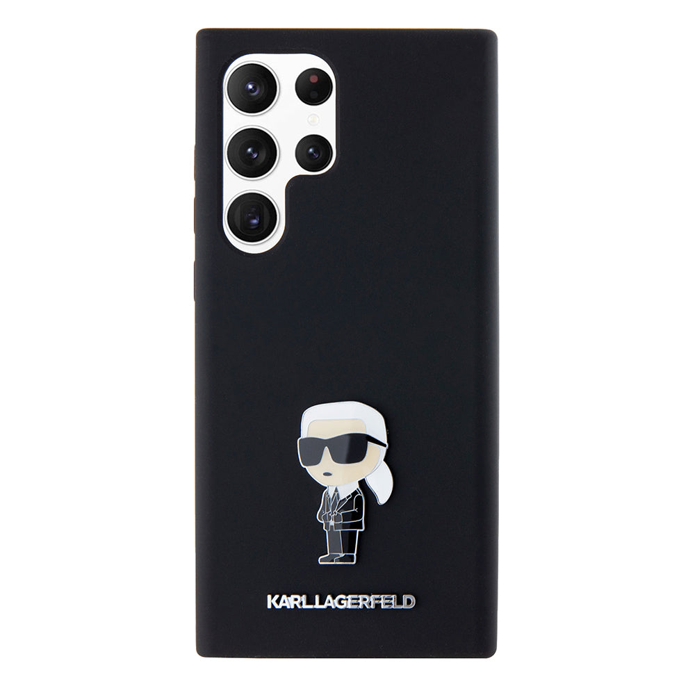 Hülle für Samsung Galaxy S23 Ultra S918, Karl Lagerfeld, Silicone Ikonik Karl Metal, Schwarz