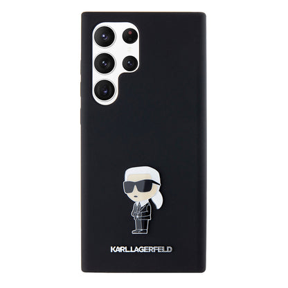 Hülle für Samsung Galaxy S23 Ultra S918, Karl Lagerfeld, Silicone Ikonik Karl Metal, Schwarz
