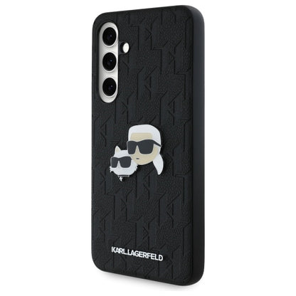 Hülle für Samsung Galaxy S24 FE S721, Karl Lagerfeld, Monogramm Karl & Choupette's Köpfe, Schwarz