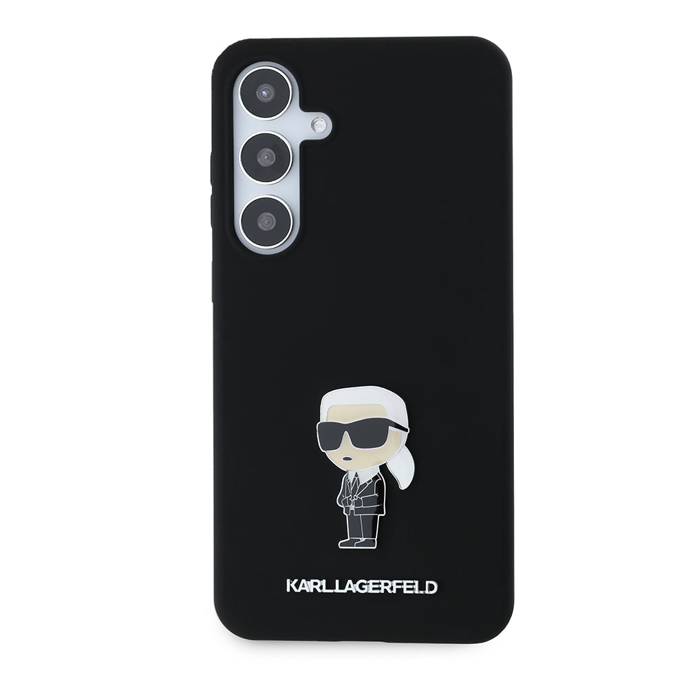 Hülle für Samsung Galaxy S24+ S926, Karl Lagerfeld, Silicone Ikonik Karl Metal, Schwarz