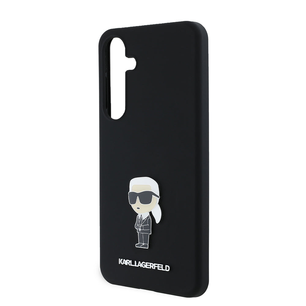 Hülle für Samsung Galaxy S24+ S926, Karl Lagerfeld, Silicone Ikonik Karl Metal, Schwarz