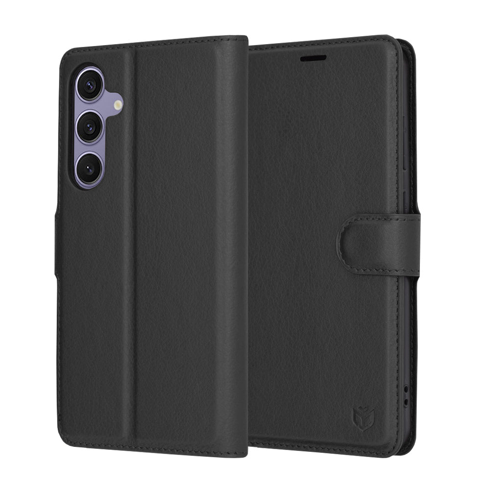 Hülle für Samsung Galaxy S24+ S926, Techsuit, Leder-Folio, Schwarz