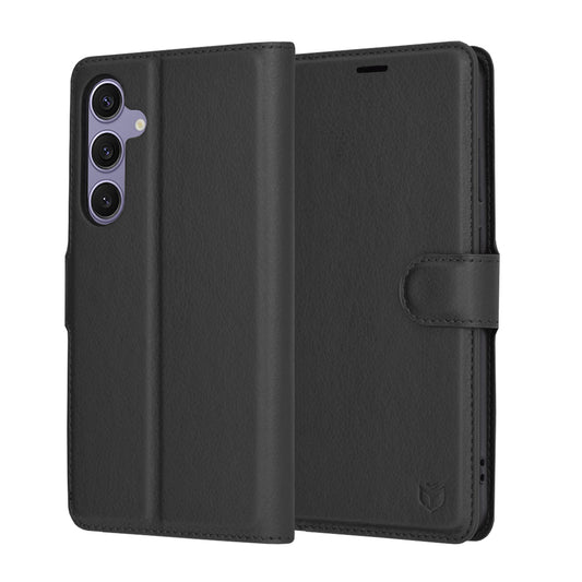Hülle für Samsung Galaxy S24+ S926, Techsuit, Leder-Folio, Schwarz