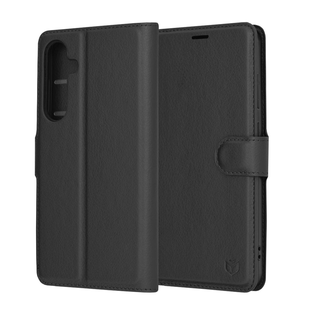 Hülle für Samsung Galaxy S24+ S926, Techsuit, Leder-Folio, Schwarz