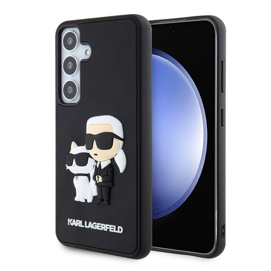 Hülle für Samsung Galaxy S24 S921, Karl Lagerfeld, 3D Rubber Karl & Choupette, Schwarz