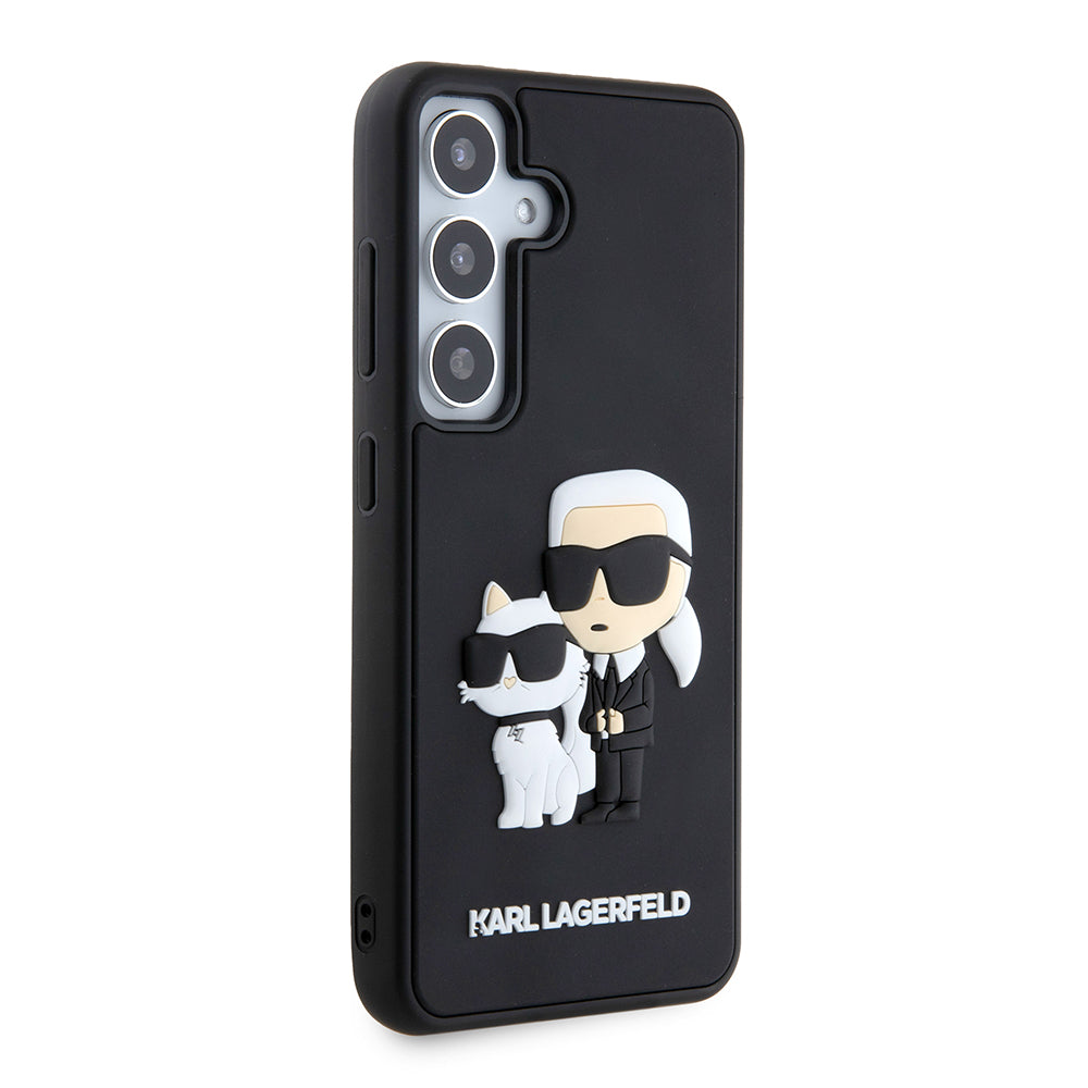 Hülle für Samsung Galaxy S24 S921, Karl Lagerfeld, 3D Rubber Karl & Choupette, Schwarz