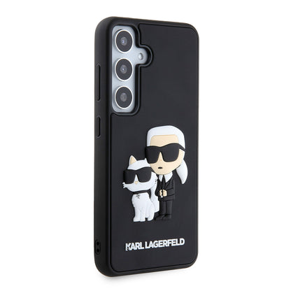 Hülle für Samsung Galaxy S24 S921, Karl Lagerfeld, 3D Rubber Karl & Choupette, Schwarz