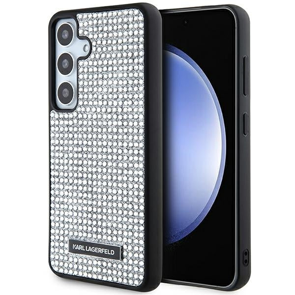 Hülle für Samsung Galaxy S24 S921, Karl Lagerfeld, Rhinestone Metal Plate, Silbern